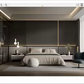 Elegant Modern Bedroom Interior With Large Bed Nightstands Pendant Lights And Armchair