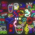 Colorful Neon Signs With Various Shapes And Icons