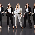 Five Women in Professional Business Attire Wearing Blazers White Shirts and Heels