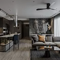 Modern Living And Dining Room Interior With Sofa Dining Table Decorative Wall And Ceiling Fan