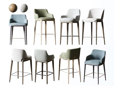 Modern Colorful Bar Stools With Various Upholstered Seats And Wooden Legs 3d model