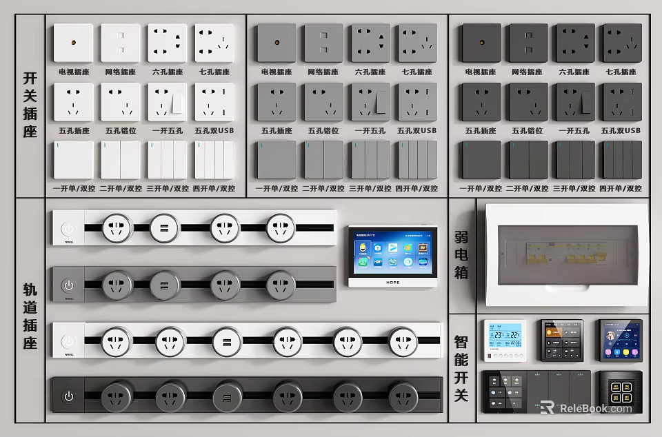Smart Switch Panels Including Various Sockets And Controls 3d model 