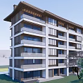 Modern Multi Storey Residential Building Exterior With Symmetrical Design And Balconies