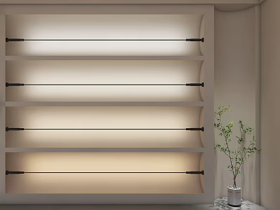 Wall Washer Lights Horizontal Arrangement Evenly Illuminating Indoor Wall With White Pot And Green Plant 3d model