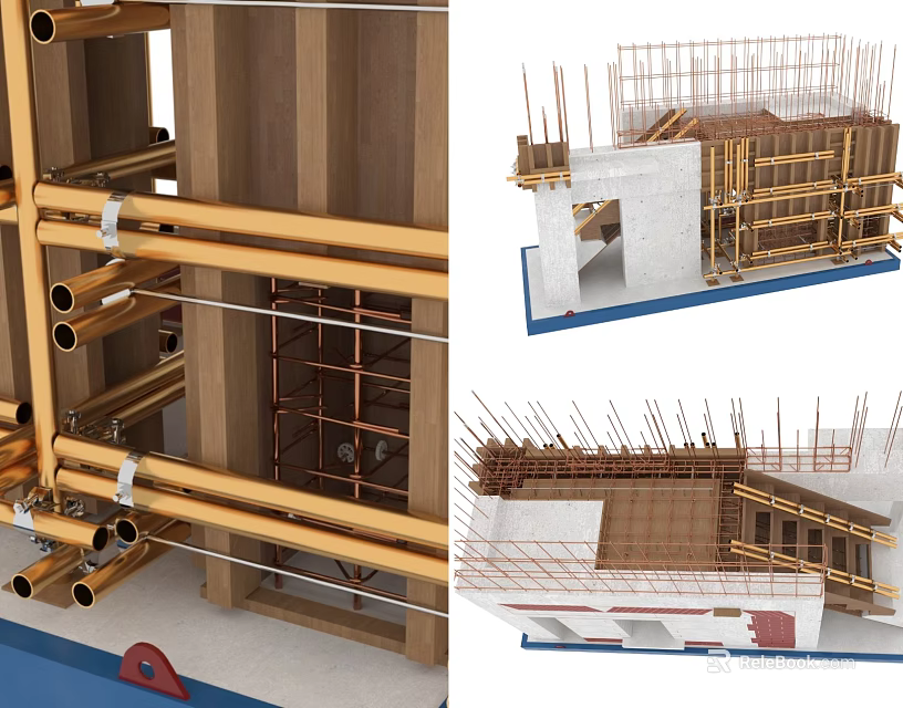 Construction Model Featuring Scaffolding Steel Bars And Pipes In Structural Framework 3d model