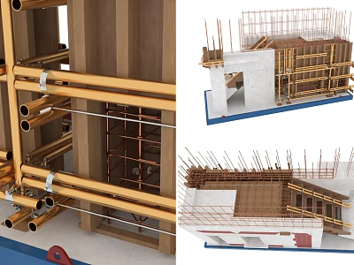 Construction Model Featuring Scaffolding Steel Bars And Pipes In Structural Framework 3d model
