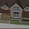 Two Story Brick House With Brown Roof Chimney And Front Porch Design