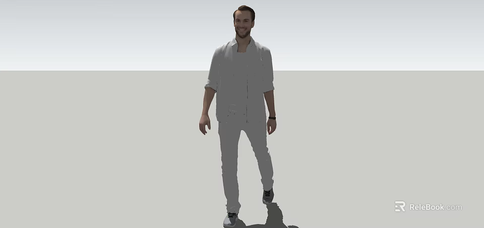 Man In Casual Gray Shirt And Pants Standing Against Simple Background 3d model 