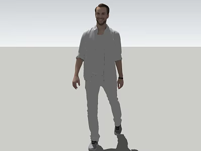 Man In Casual Gray Shirt And Pants Standing Against Simple Background 3d model
