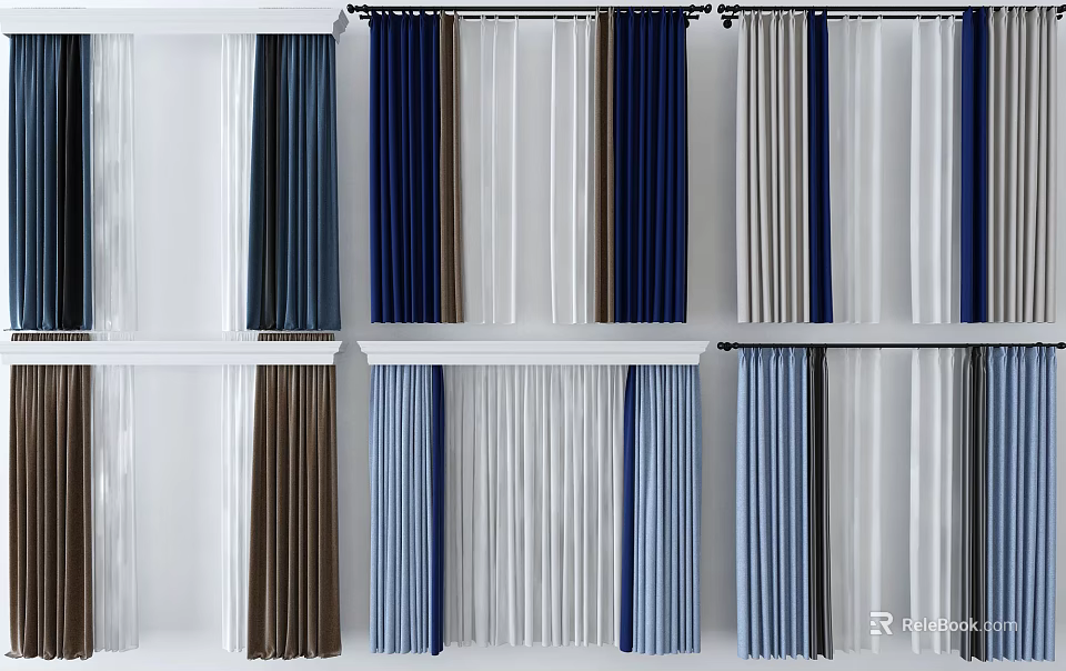 Assorted Curtain Styles in Different Colors for Modern Home Decor 3d model 