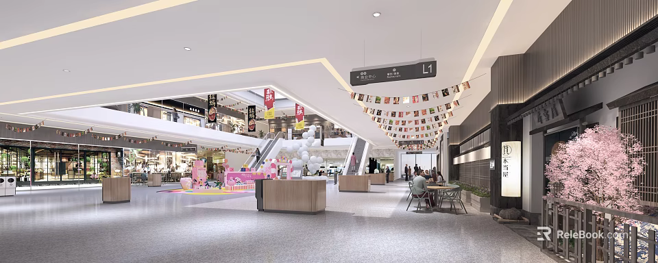 Spacious Modern Department Store Interior With Shopping Areas And Seating Zones 3d model 