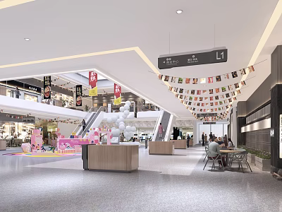 Spacious Modern Department Store Interior With Shopping Areas And Seating Zones 3d model