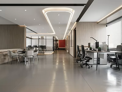 Public Office Space With Modern Workstations Ergonomic Chairs Open Layout Ceiling Lighting And Polished Floors 3d model