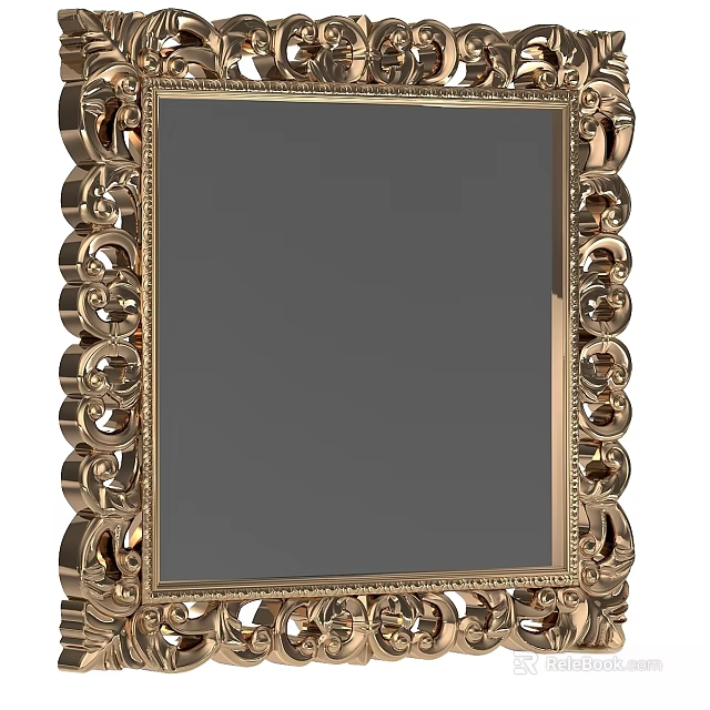 Ornate Golden Mirror With Intricate Carved Frame And Decorative Details 3d model 
