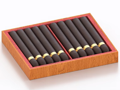 Delicious Dark Chocolate Cigars in Wooden Box with Gold Trim Details 3d model