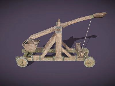 Wooden Garden Ornament With Wheels Lever Structure And Small Basket 3d model