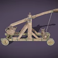 Wooden Garden Ornament With Wheels Lever Structure And Small Basket