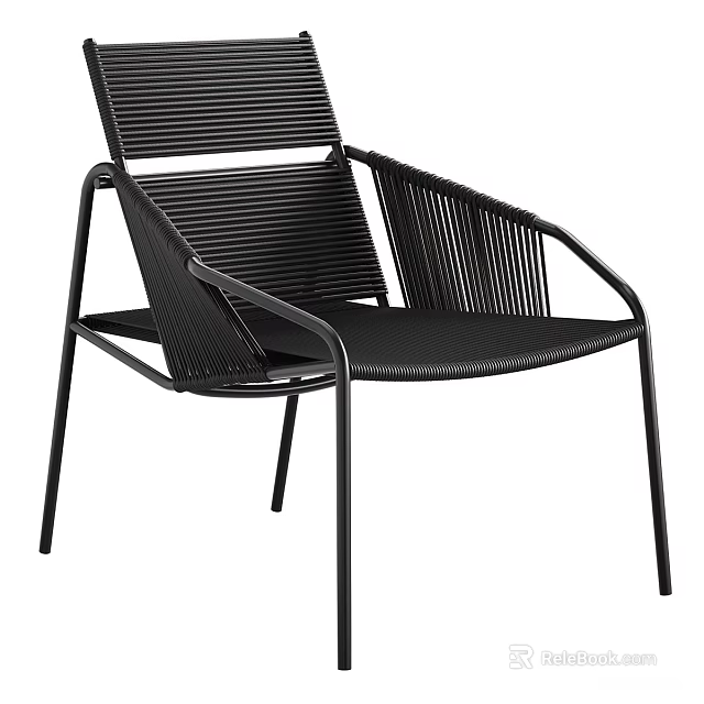 Stylish Black Woven Outdoor Chair With Modern Metal Frame Design 3d model 