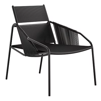Stylish Black Woven Outdoor Chair With Modern Metal Frame Design 3d model