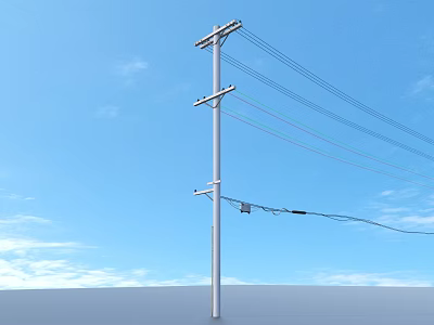 Tall Industrial Electric Pole With Multiple Power Lines Against Blue Sky Background 3d model