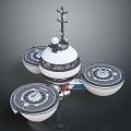 Modern Multi Circular Technological Device With Three Bases Top Antenna And Spherical Structure