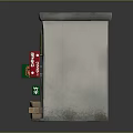 Cartoon Scene Of Small Shop With Green Door Red Signboard Window And Cardboard Boxes