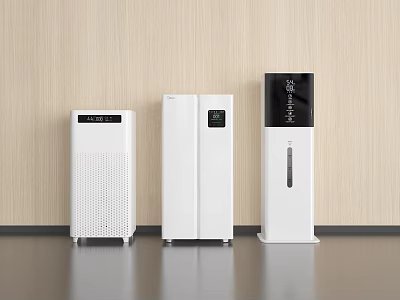 Modern White Air Purifier Refrigerator Water Dispenser With Digital Display And Sleek Interior Design 3d model