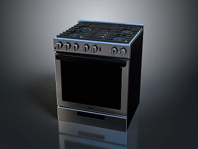 Stainless Steel Gas Stove Oven Combo With Control Knobs For Kitchen Cooking 3d model