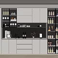 Modern Wine Cabinet With Glass Doors Lighted Shelves And Storage For Bottles Glasses