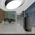 Modern Hospital Lobby Reception Area With Reception Desk Seating And Screens