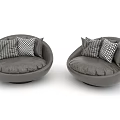 Round Gray Single Sofa With Striped And Geometric Pattern Decorative Pillows Modern Style 3d model