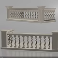 White Railing with Posts and Balusters for Balcony Staircase Classic Design 3d model