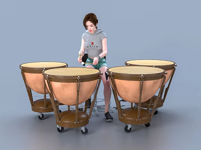 Talented Musician Playing Musical Instruments With Professional Timpani Drums Setup 3d model