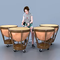 Talented Musician Playing Musical Instruments With Professional Timpani Drums Setup