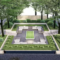 Residential Landscape Design With Lush Trees Neat Lawn Outdoor Sofas Trimmed Bushes And Reflective Pool