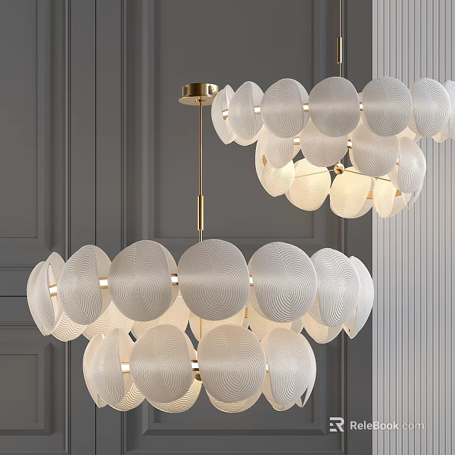Modern White Circular Chandelier With Wavy Texture And Gold Frame For Interior 3d model 