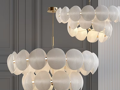 Modern White Circular Chandelier With Wavy Texture And Gold Frame For Interior 3d model