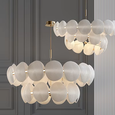 Modern White Circular Chandelier With Wavy Texture And Gold Frame For Interior 3d model