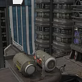 Cartoon Industrial Scene With Futuristic Metal Platforms Smoke Barrels And Signs