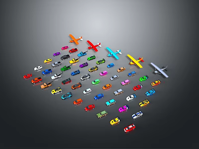 Colorful Model Airplanes In Various Colors Displayed On Dark Background 3d model