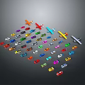 Colorful Model Airplanes In Various Colors Displayed On Dark Background