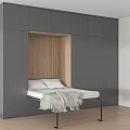 Modern Built-in Bed Design With Grey Cabinets Wooden Headboard And Wooden Floor