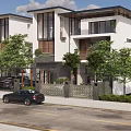 Modern Detached Villa Exterior Architecture With Large Glass Windows And Palm Tree Landscaping