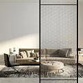 Modern Sofa Coffee Table Set With Plush Pillows Hexagonal Screen And Area Rug
