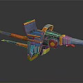 Futuristic Sci-Fi Weapon With Vibrant Blue Orange Gray Hues And Mechanical Barrel Design