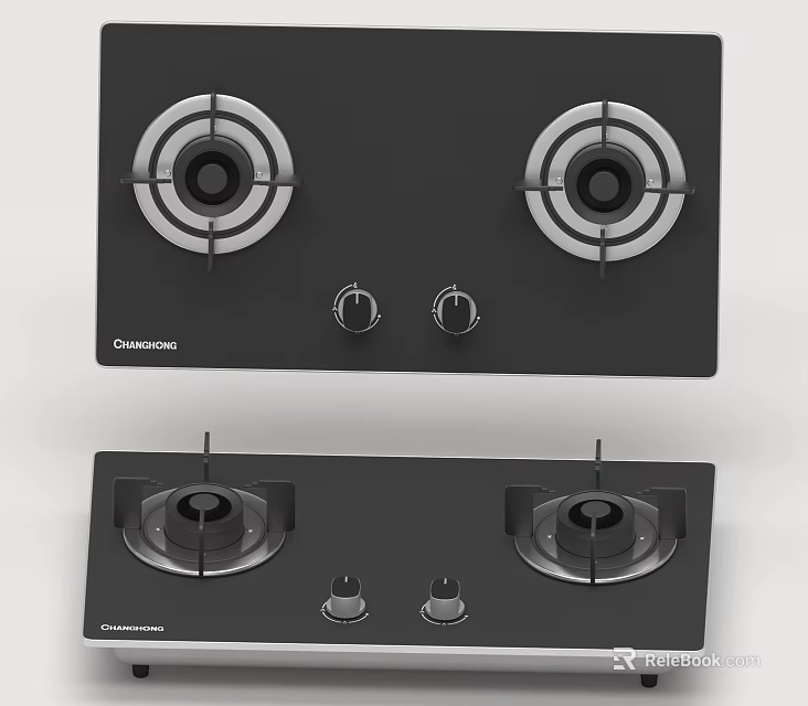 Modern Black Gas Stove with Two Burners and Knobs Control for Daily Use 3d model 