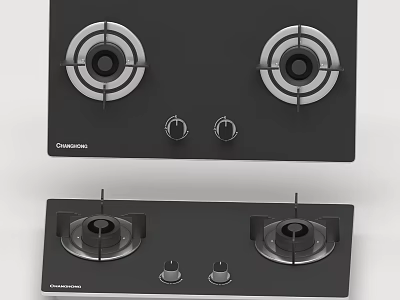 Modern Black Gas Stove with Two Burners and Knobs Control for Daily Use 3d model