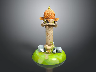 European Architecture Tower Featuring Dome Stone Structure Base Stone Decorations and Green Circular Platform 3d model