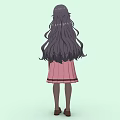 Anime Woman With Long Hair In Pink Dress Holding Brown Suitcase Light Green Background