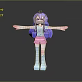3D Anime Character With Purple Long Hair Pink Shorts White Socks Blue Shoes Arms Outstretched
